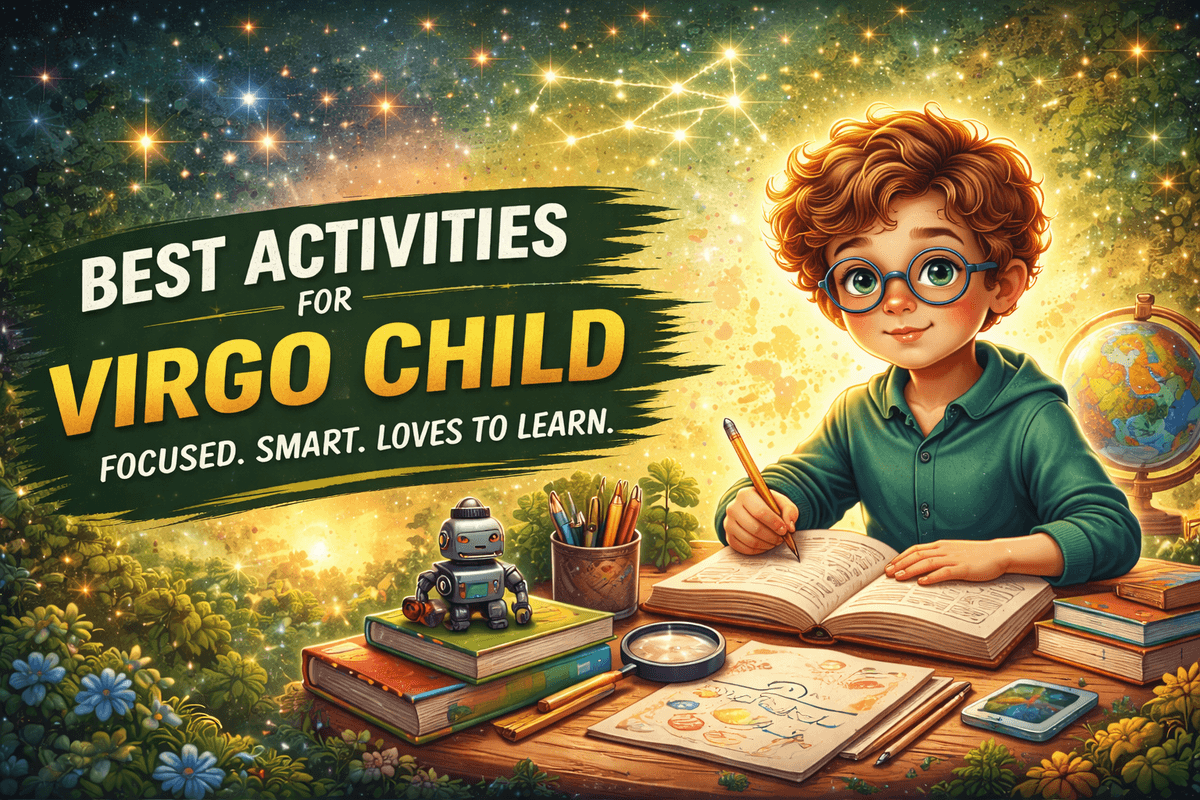 virgo child astrology activities guide showing detail-oriented child learning through books and structured activities